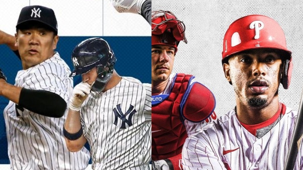 Collage de los Yankees y los Phillies.