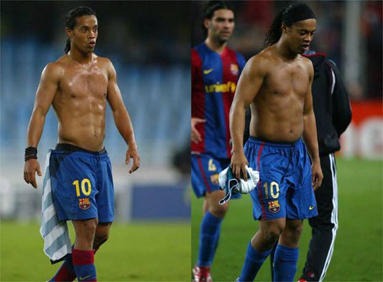 Una comparación del primer y el último año en el Barça de una auténtica leyenda como Ronaldinho. Sobran las palabras...