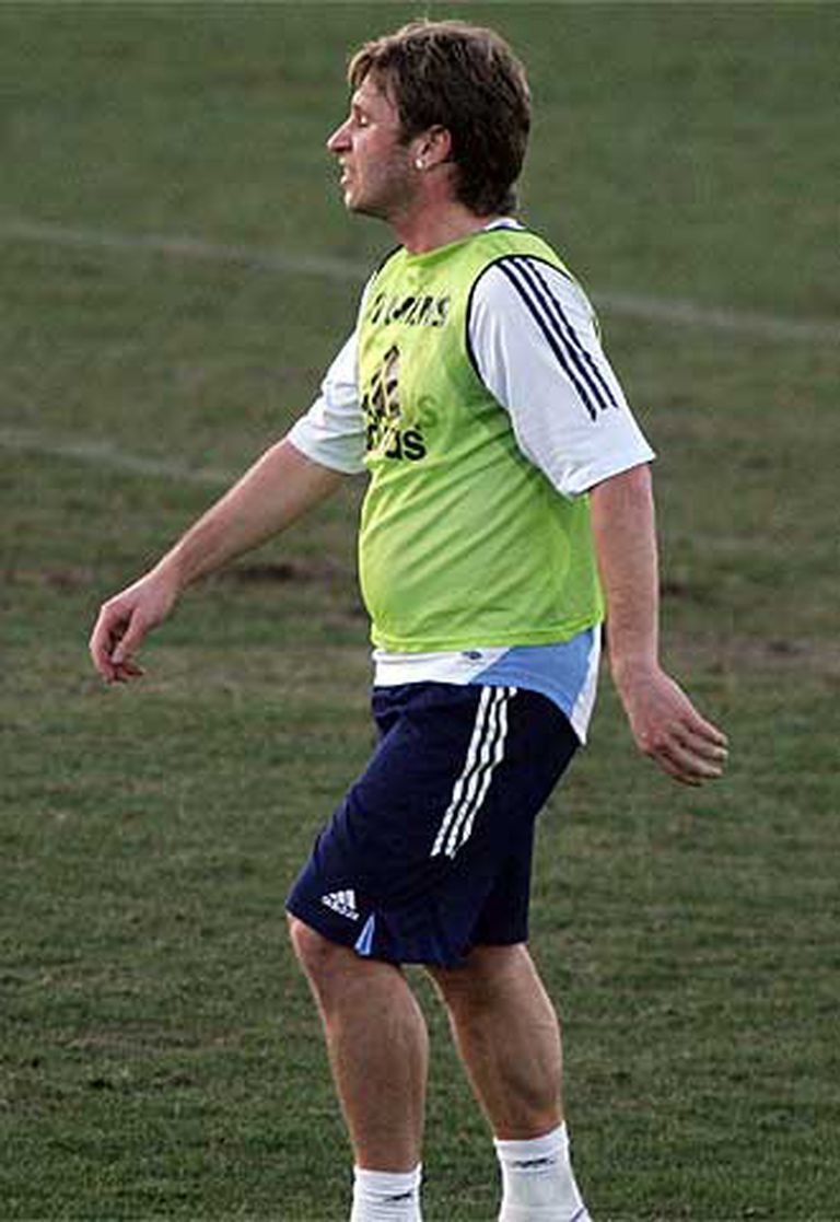 Antonio Cassano, durante su etapa en el Real Madrid, con evidentes 'michelines'.