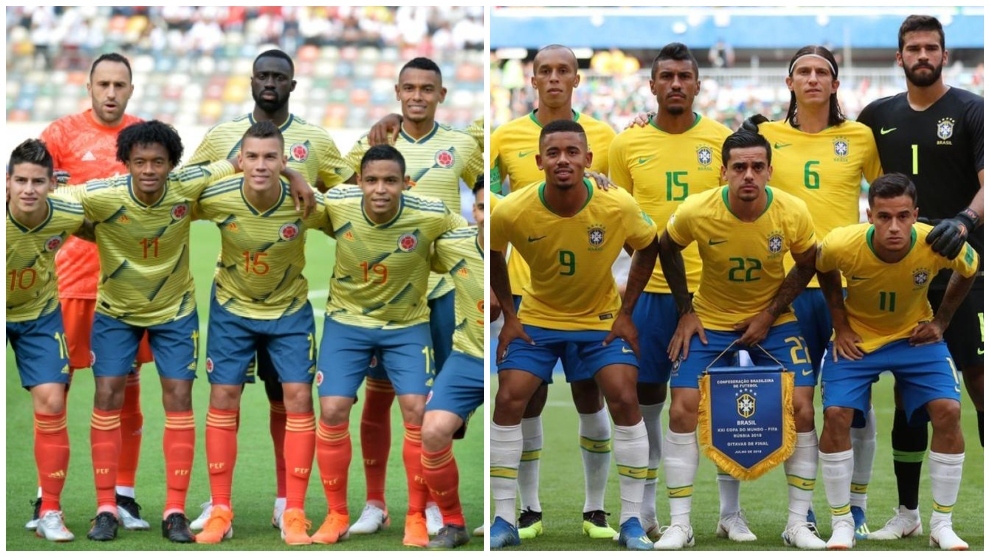 Collage de la Selección Colombia y la Selección de Brasil.
