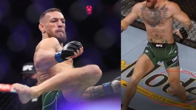 Conor McGregor cae ante Poirier en el UFC 264.