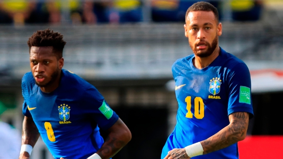 Fabinho y Neymar en la Selección de Brasil.