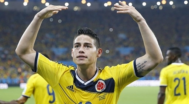 James tras marcar un gol en el Mundial de Brasil de 2014