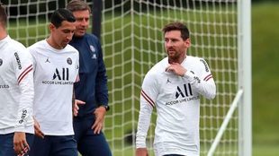 Messi y Di María, durante un entrenamiento con Argentina