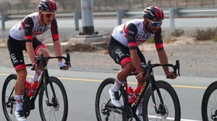 Tadej Pogacar y Fernando Gaviria en el Tour de los Emiratos 2020
