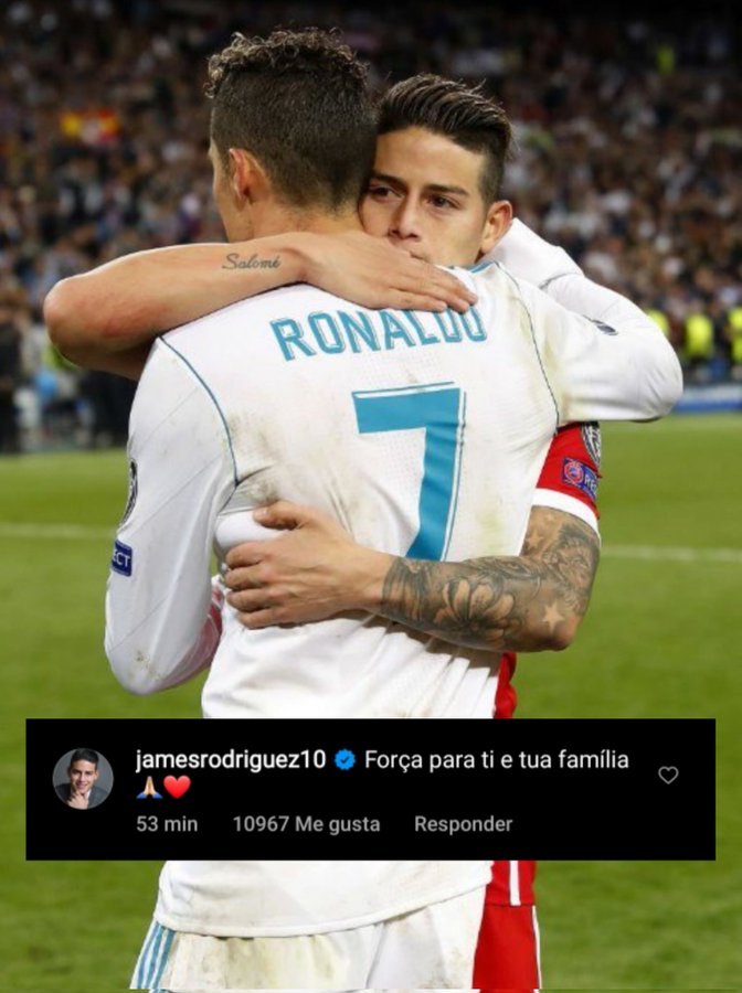 El mensaje de cario de James Rodrguez a Cristiano Ronaldo: "Fuerza para ti y tu familia"