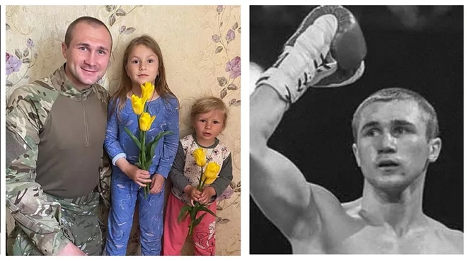Oleg Prudky, en familia y en su etapa de boxeador.