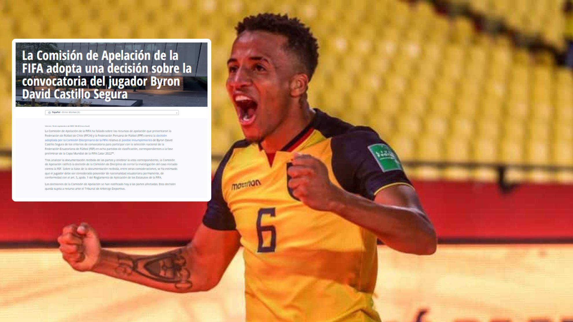 Byron Castillo y la decisión de FIFA.