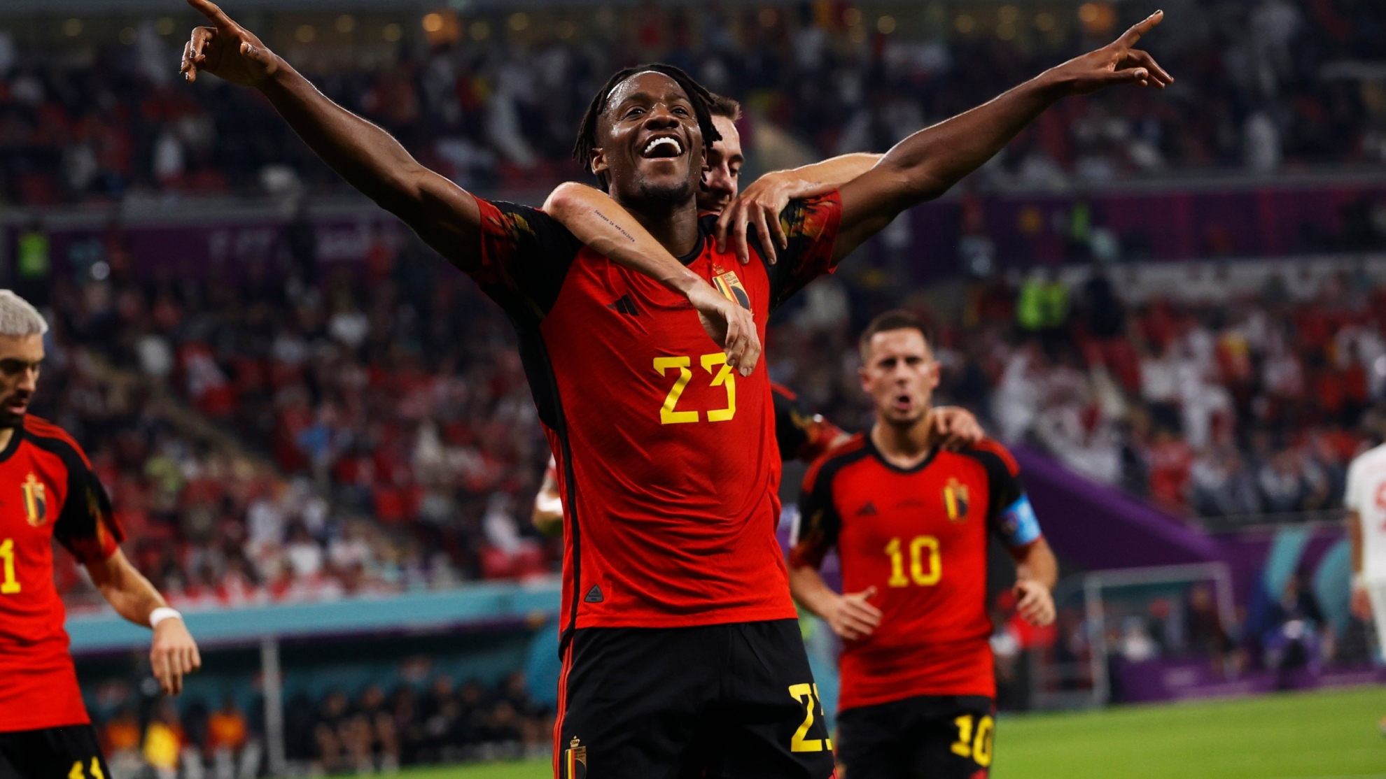 La postal del festejo del único gol de Bélgica. EFE