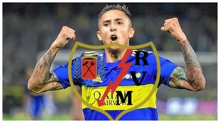 Almendra celebra un gol, con el escudo del Rayo superpuesto en la...